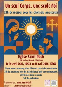 24h de messe pour la paix à l'église Saint Roch du 10 au 11 avril 2026